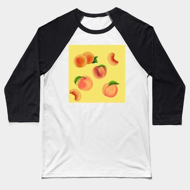Peaches Pattern Yellow Baseball T-Shirt by TrapperWeasel